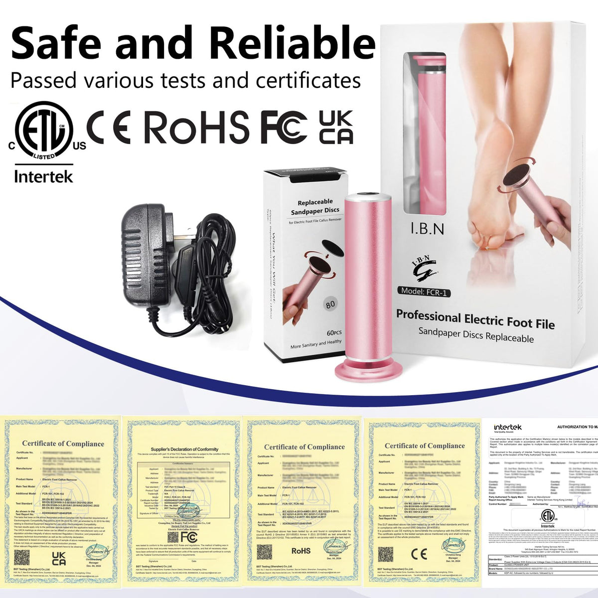I.B.N. Electric Foot File Callus Remover with Adjustable Speed