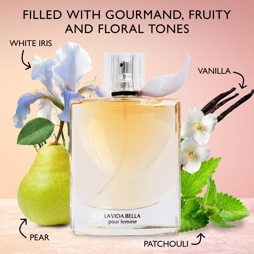 Urban Collection La Vida Bella Eau de Parfum for Women, Floral Fruity, 3.4 Fl Oz