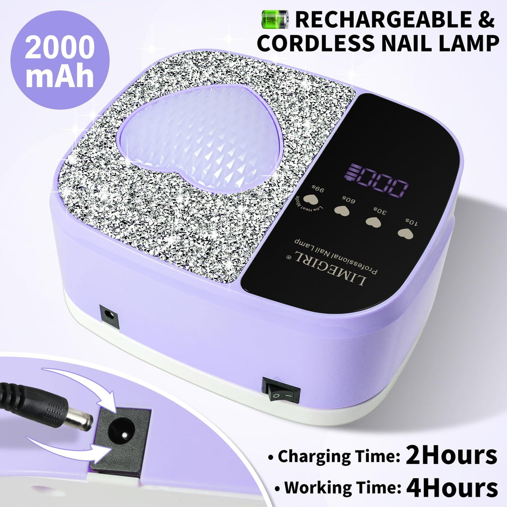 LIMEGIRL UV LED Nail Lamp Kit, Cordless Rechargeable Gel Polish Curing Light
