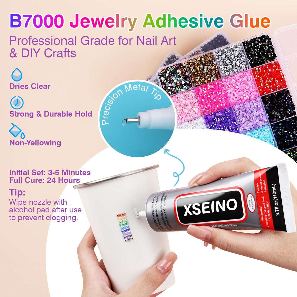 XSEINO 120,000-Piece Resin Rhinestone Bedazzling Kit, 48 Colors, Glue & Tools