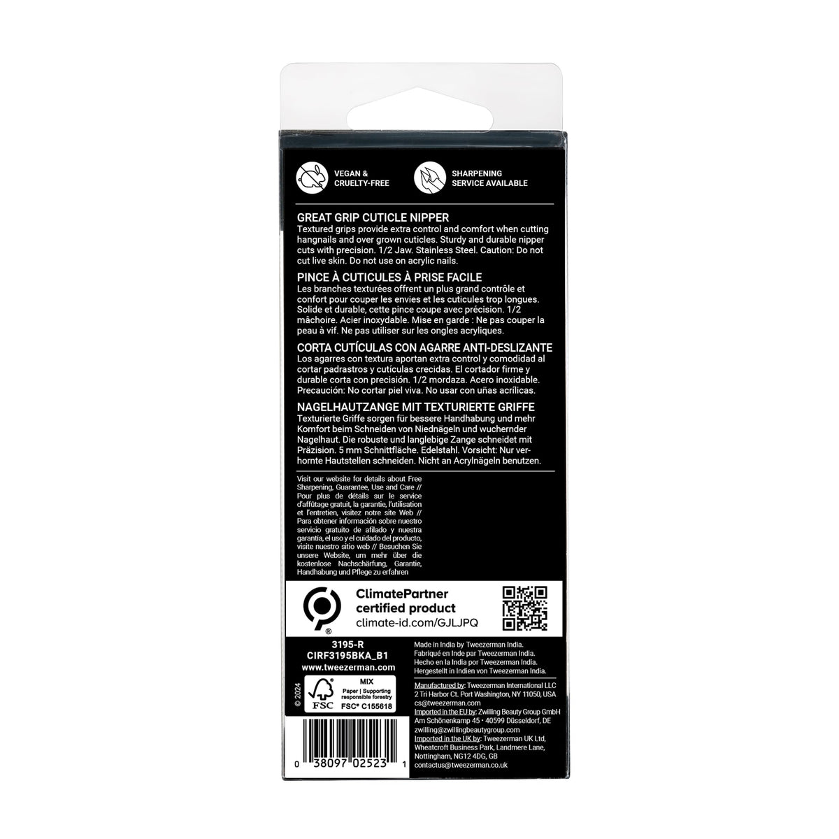 Tweezerman Great Grip Cuticle Nipper Black Stainless Steel