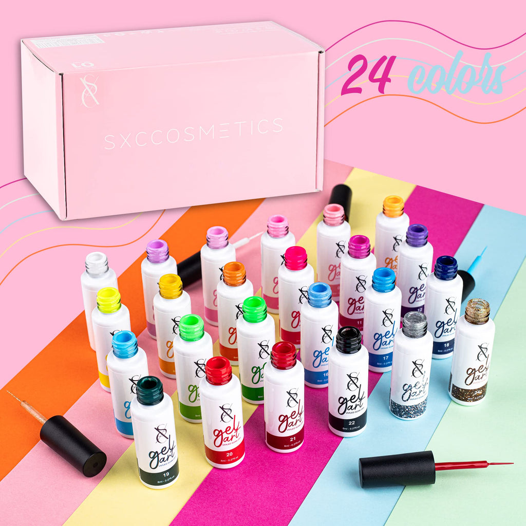 SXC Cosmetics Gel Liner Nail Polish Set with Built-In Fine Brush
