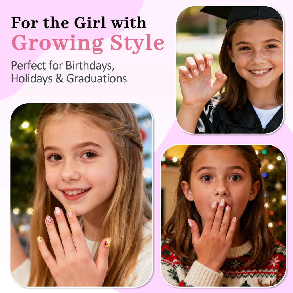 Kids Press-On Nail Kit with Adhesives and Nail Tools