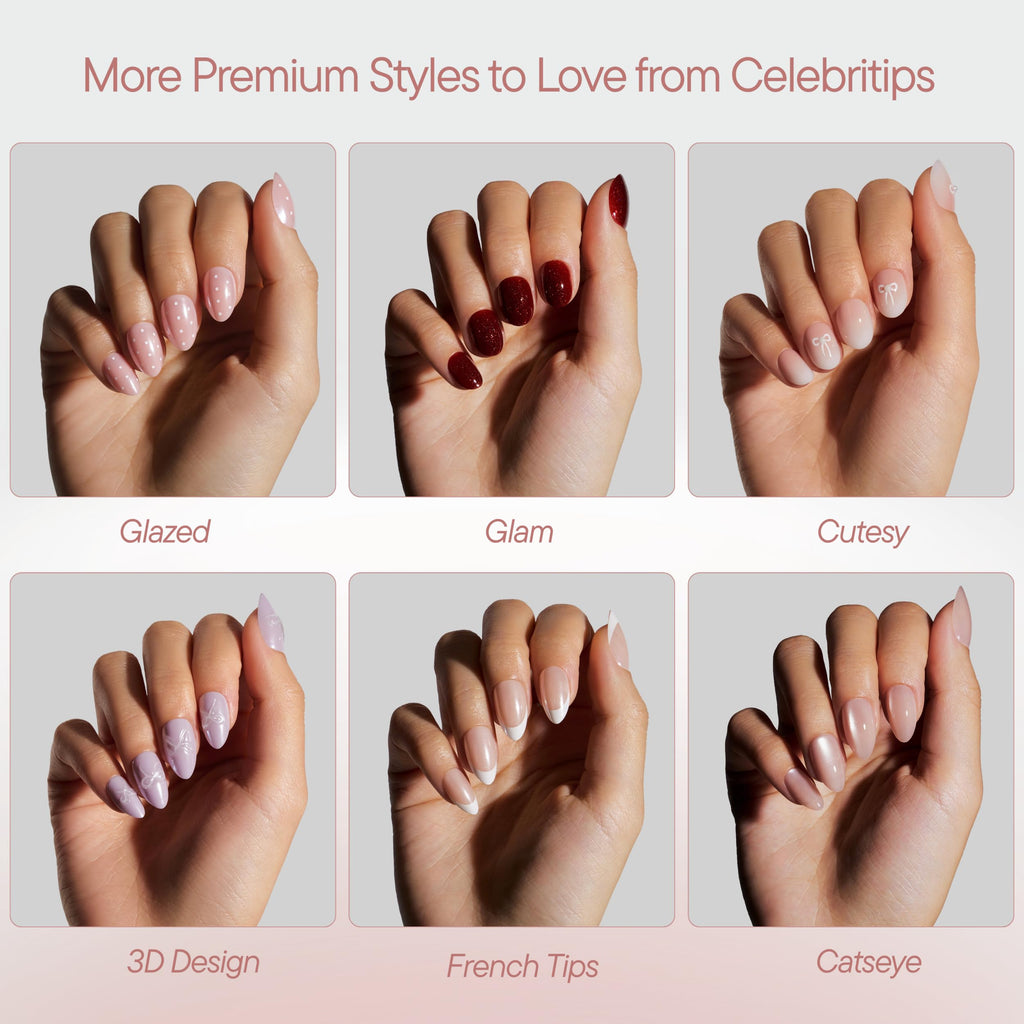 Celebritips Nail Art Press-On Nails, Short Almond, Reusable 32-Piece Kit