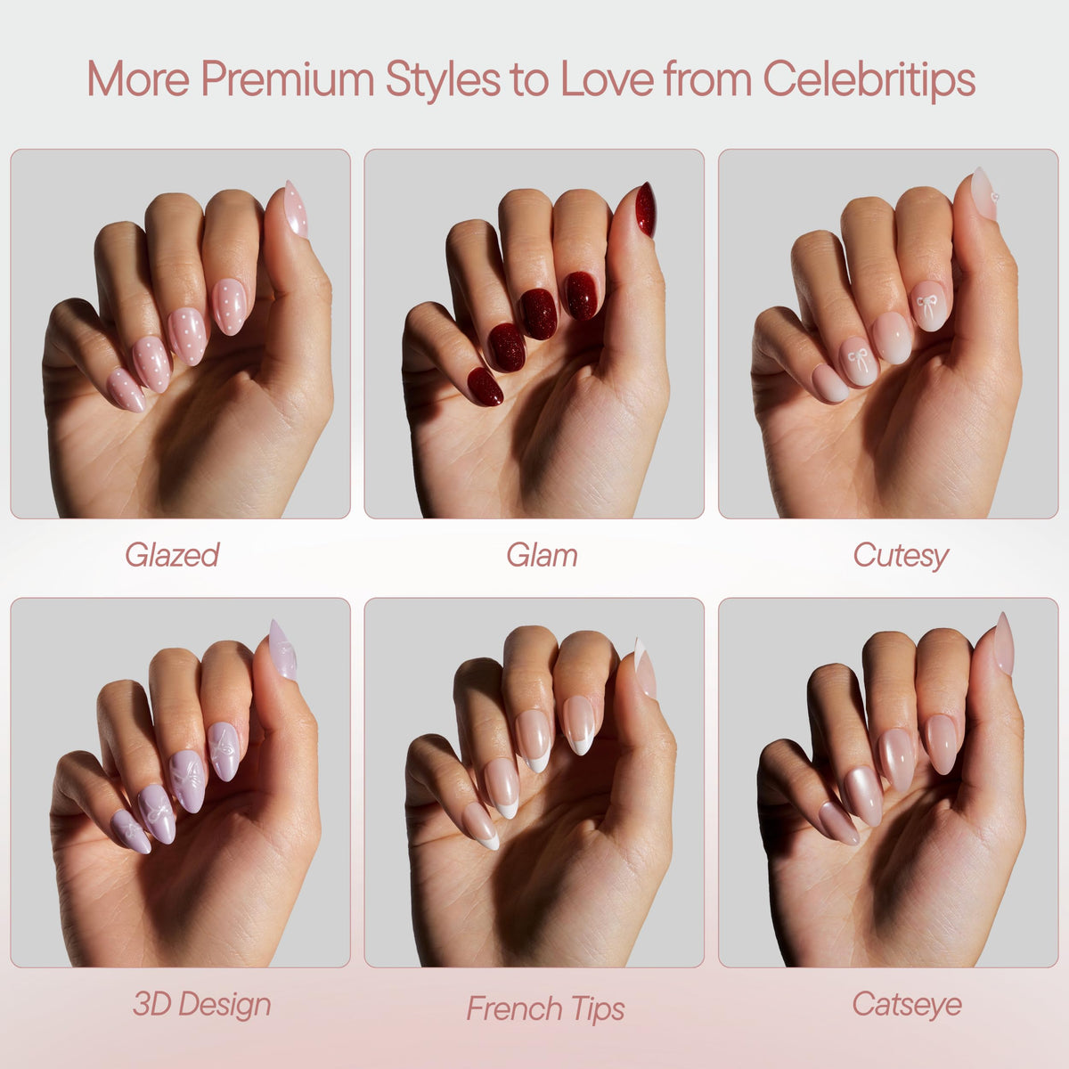 Celebritips Nail Art Press-On Nails, Short Almond, Reusable 32-Piece Kit