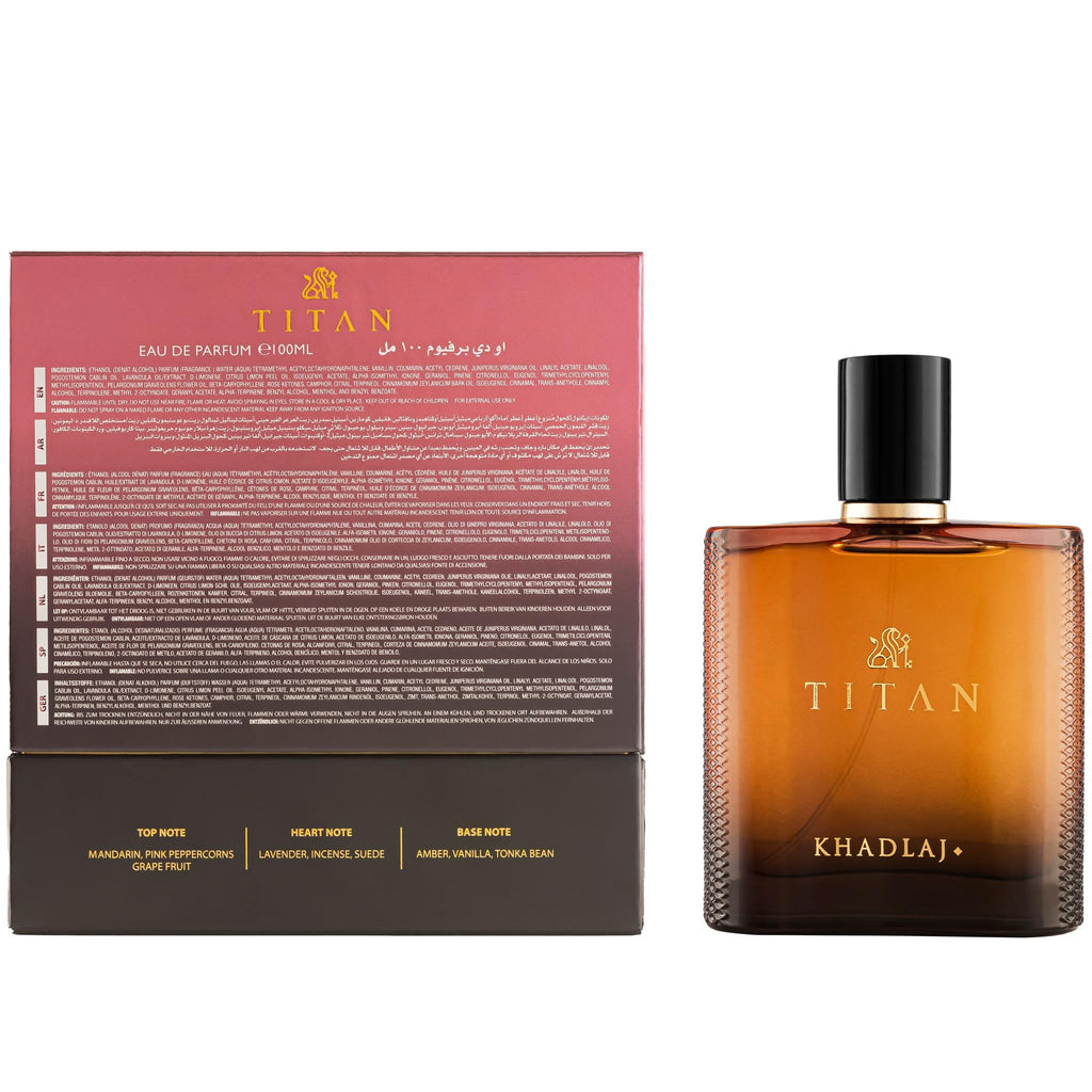 Khadlaj Titan Eau de Parfum Spray for Men, Citrus Spicy Amber, 100ml
