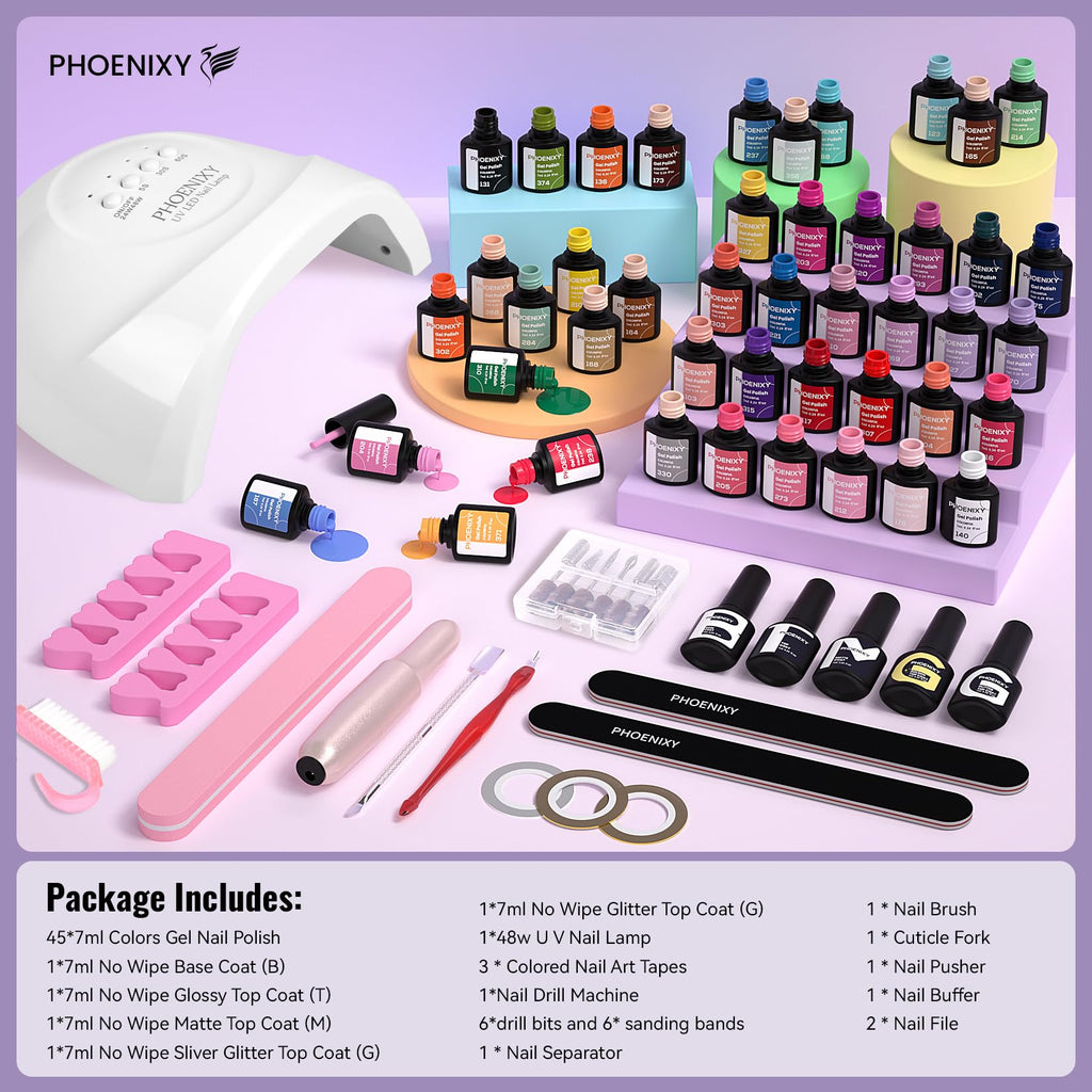 PHOENIXY Gel Nail Polish Manicure Kit with UV LED Lamp and Nail Drill