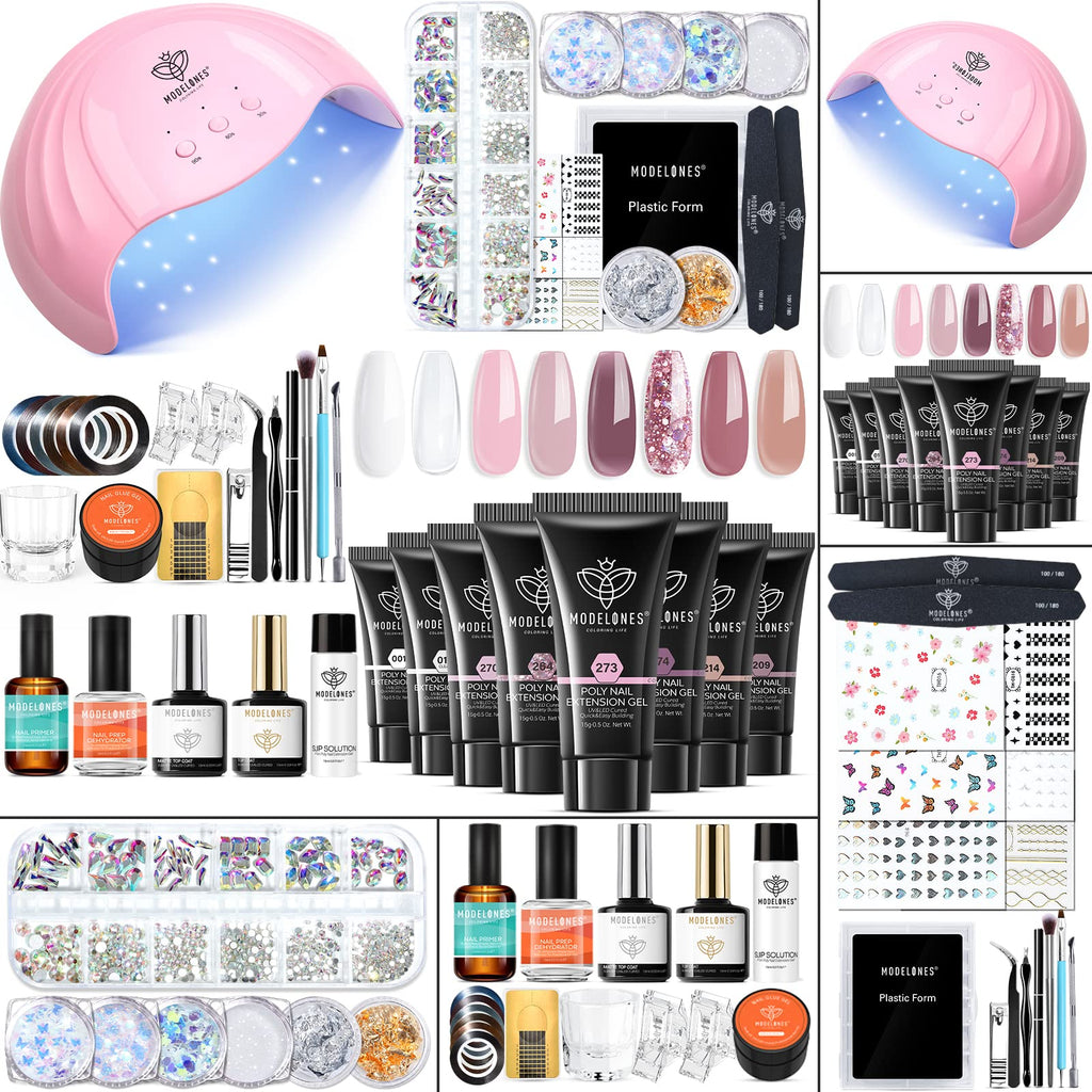 Modelones Poly Nail Gel Kit with UV/LED Lamp and Nail Art Supplies