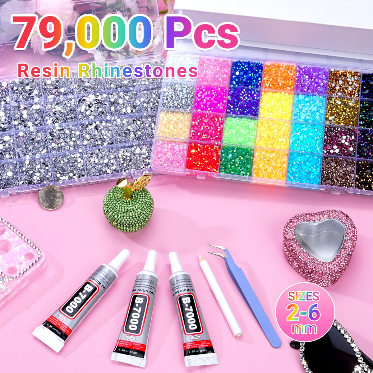 79,000-Piece Rhinestone Bedazzling Kit with B7000 Glue and Crafting Tools
