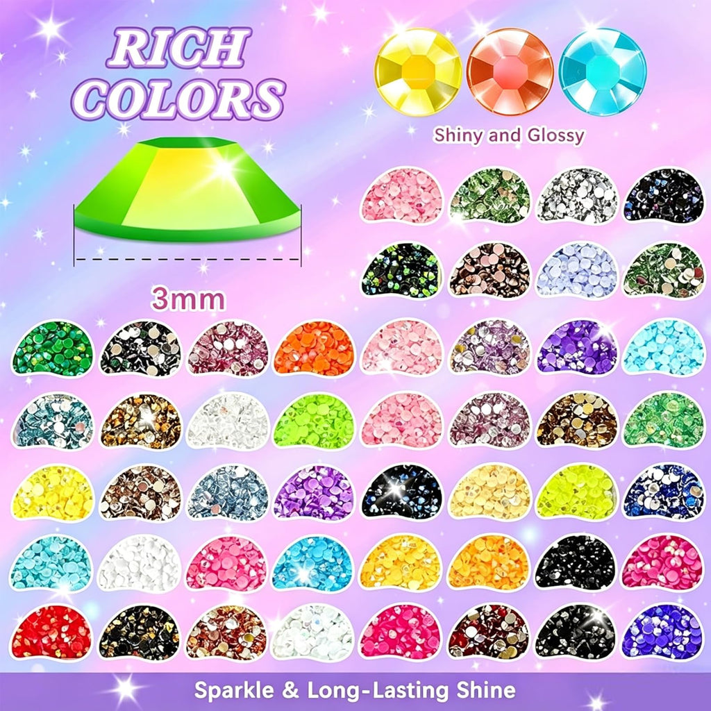 FFPTBNYX 48,000-Piece 3mm Resin Rhinestone Bedazzling Kit, 48 Colors & Tools