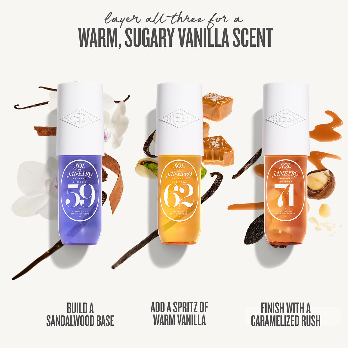 Sol de Janeiro Cheirosa Vanilla Perfume Mist Bundle, Set of 3, 3 fl oz Each