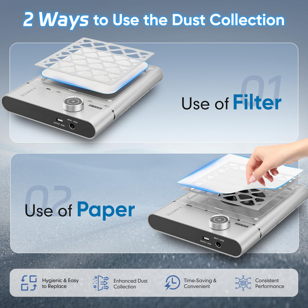 Karite Nail Dust Collector with Rechargeable Battery and Adjustable Suction
