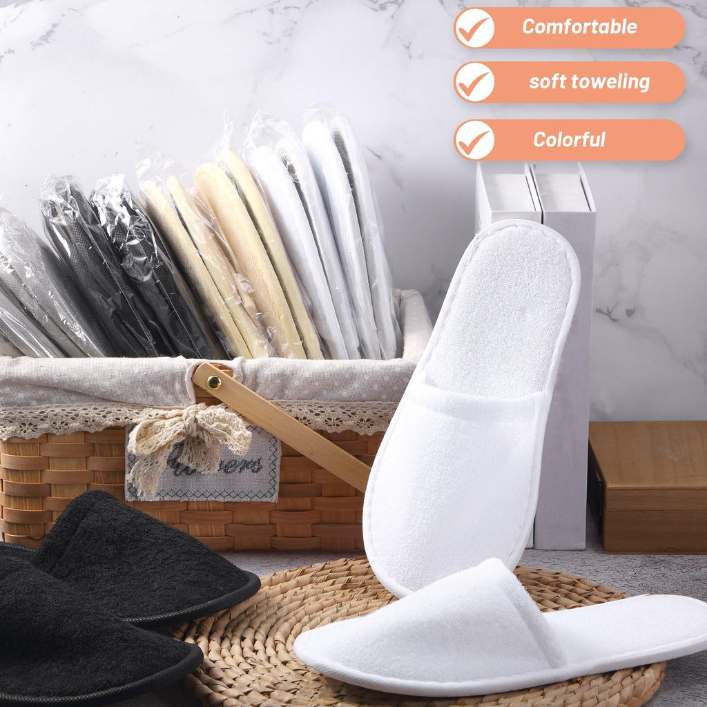 Geyoga 24 Pairs Disposable Guest Slippers with Soft Toweling and EVA Sole