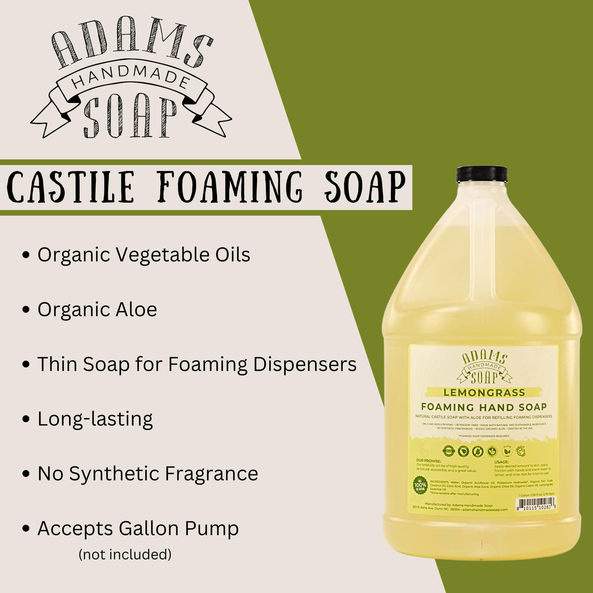 Adams Handmade Soap Liquid Foaming Castile Soap