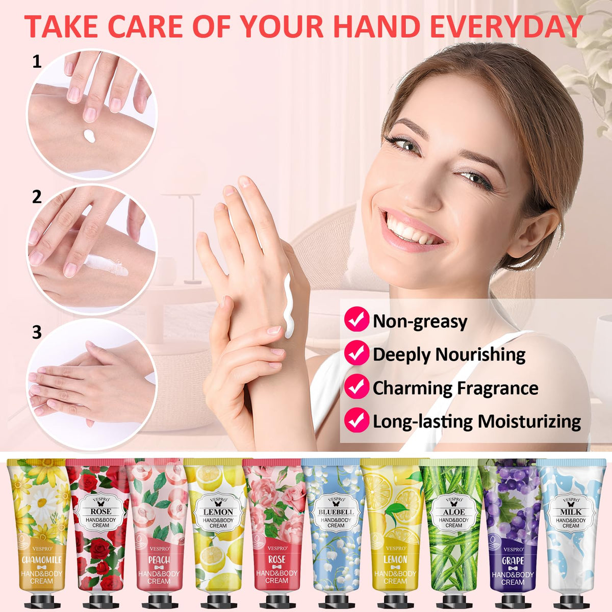 VESPRO Hand Cream Set for Dry, Rough Hands