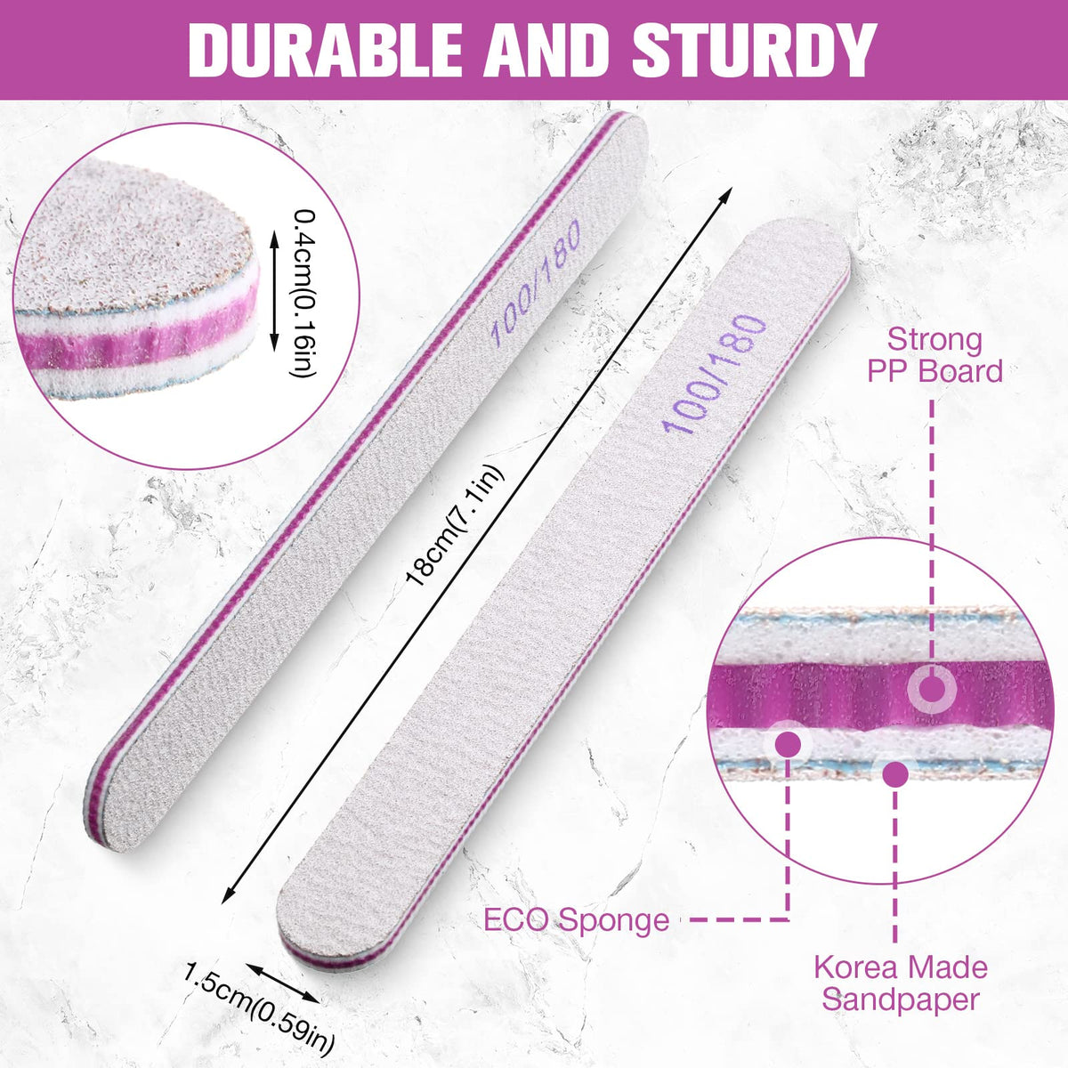 150-Piece 100/180 Grit Double-Sided Washable Reusable Nail Files
