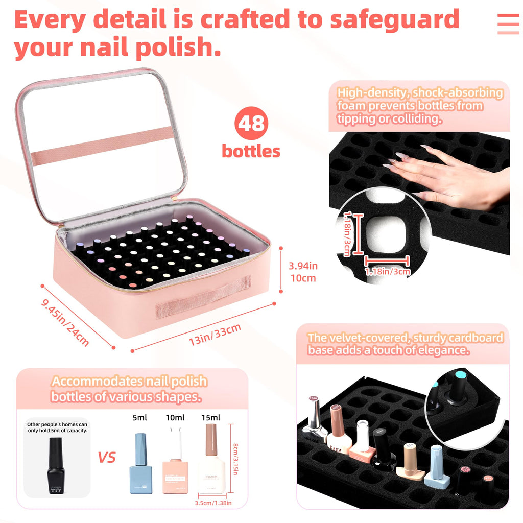 DERSTUEWE Nail Polish Organizer Case with Dividers and Nail Lamp Compartment