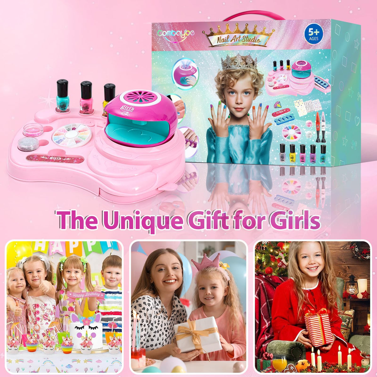 Combaybe Kids Nail Polish Set with Peelable Polish and Nail Dryer