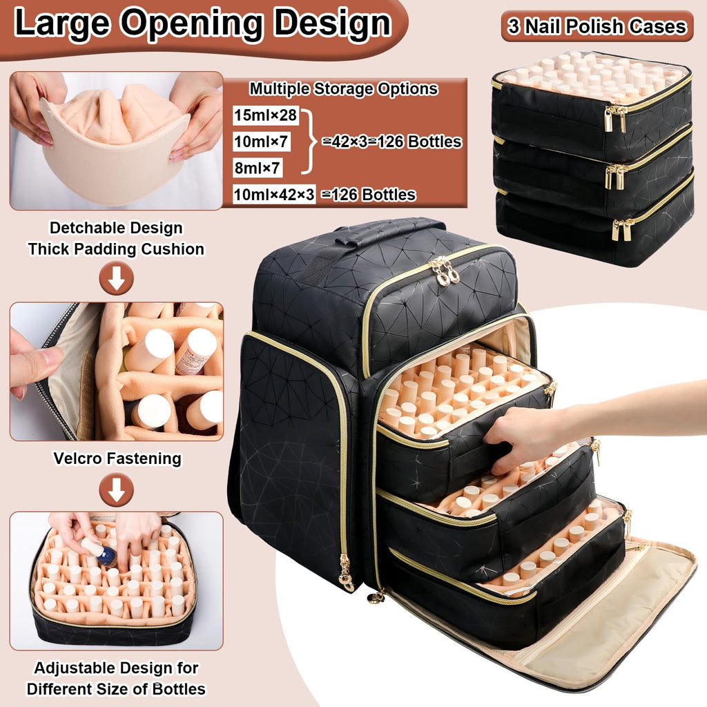 AHZSKE Nail Polish Organizer Backpack with Removable Cases