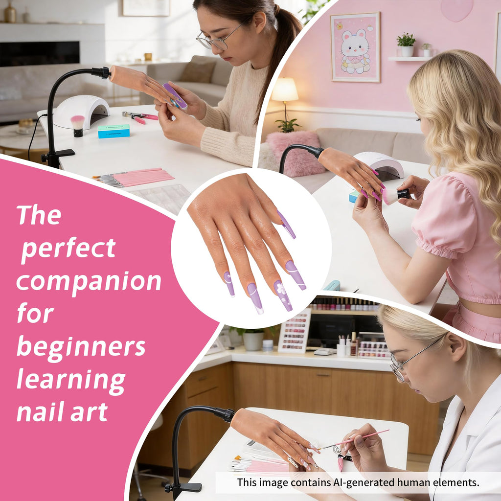 Realistic Silicone Practice Hand for Acrylic and Gel Nail Training Kit