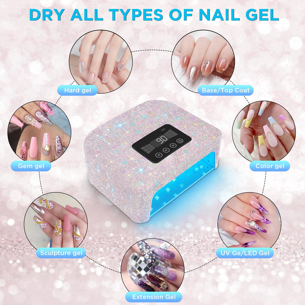 Aedavey Cordless UV LED Nail Lamp with Rhinestones, Rechargeable Gel Nail Light
