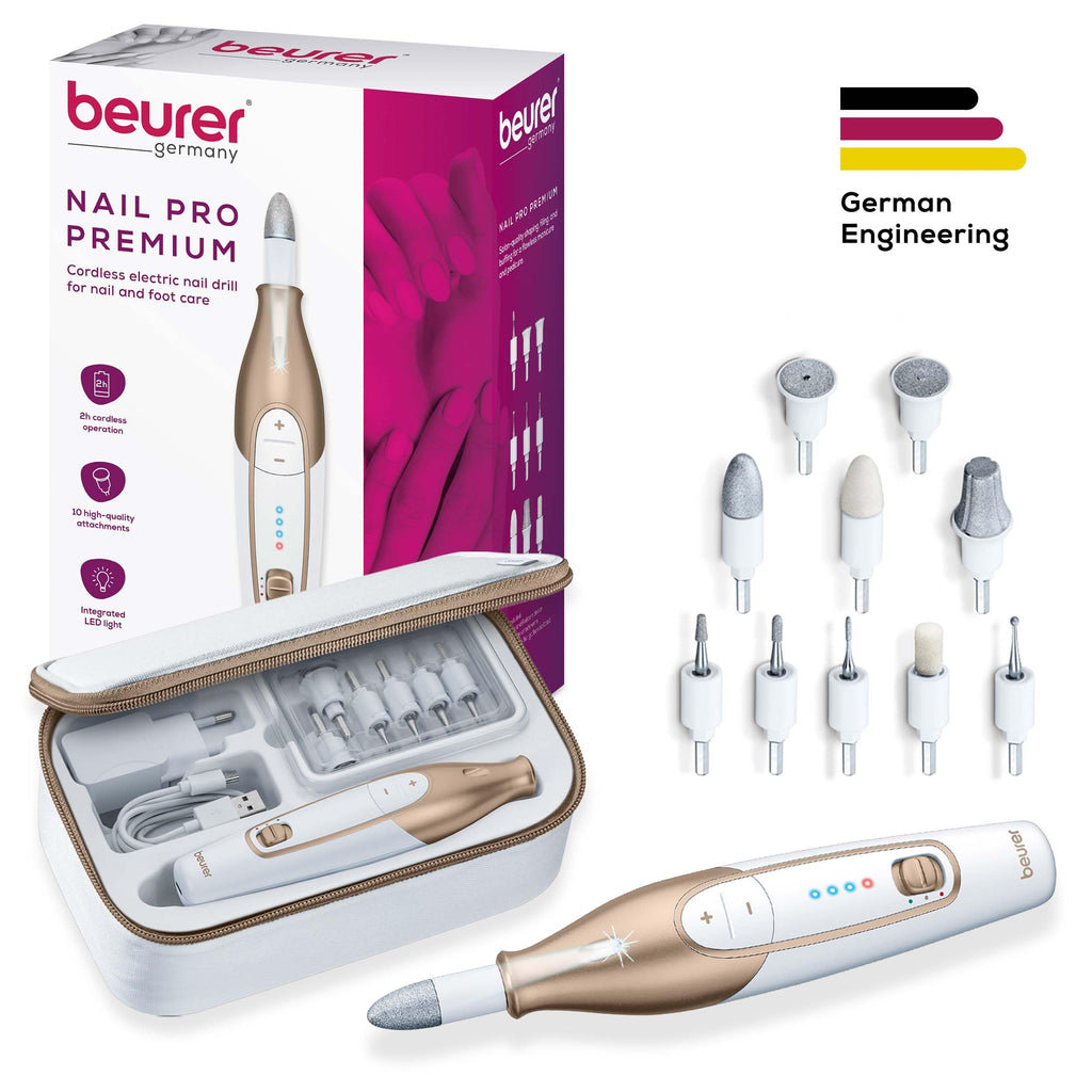 Beurer MP64 Cordless Electric Nail Drill Kit with 10 Attachments and LED Light