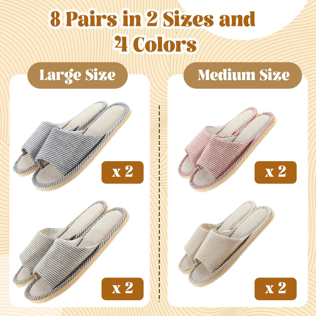 Mepase 8 Pairs Washable Open Toe House Slippers with Nonslip EVA Sole
