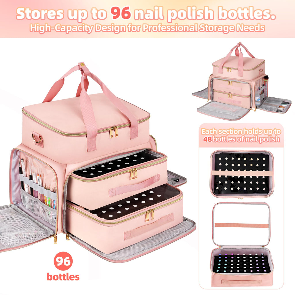 DERSTUEWE Nail Polish Organizer Case with Dividers and Nail Lamp Compartment