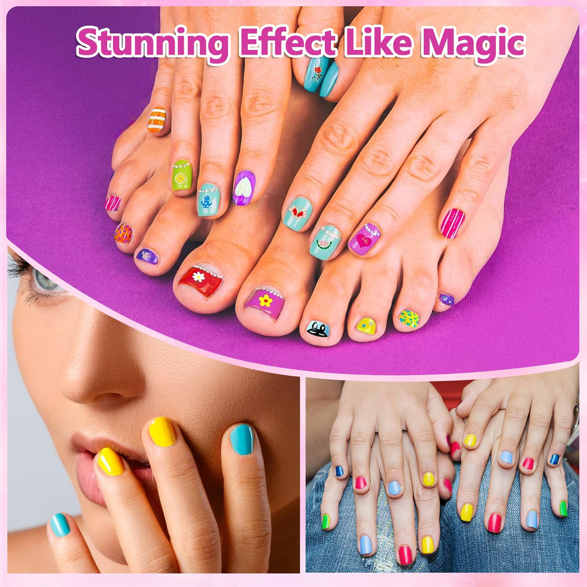 Kids 8-Count Nail Art Pen and Nail Polish Set with Stickers & Gems