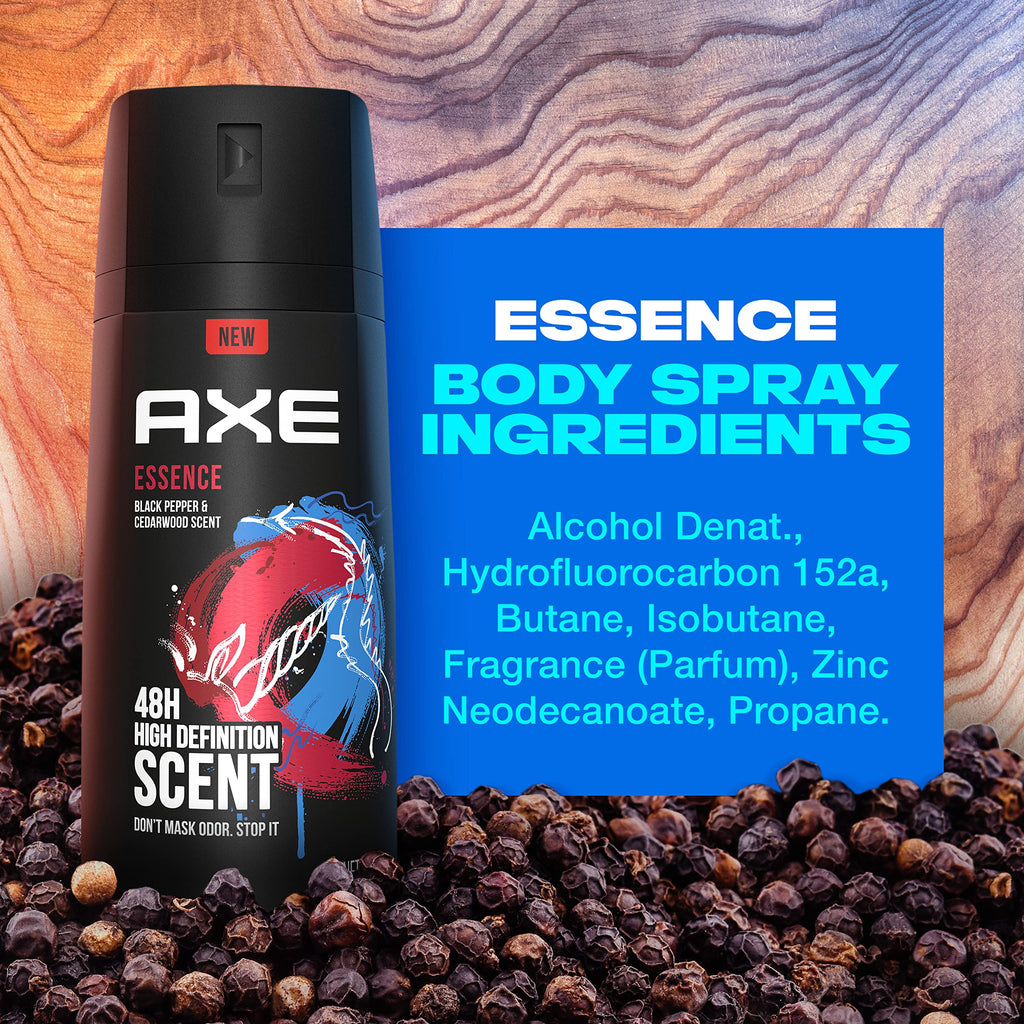 AXE Essence Black Pepper & Cedarwood Body Spray Deodorant, Aluminum-Free, 4 oz Twin Pack