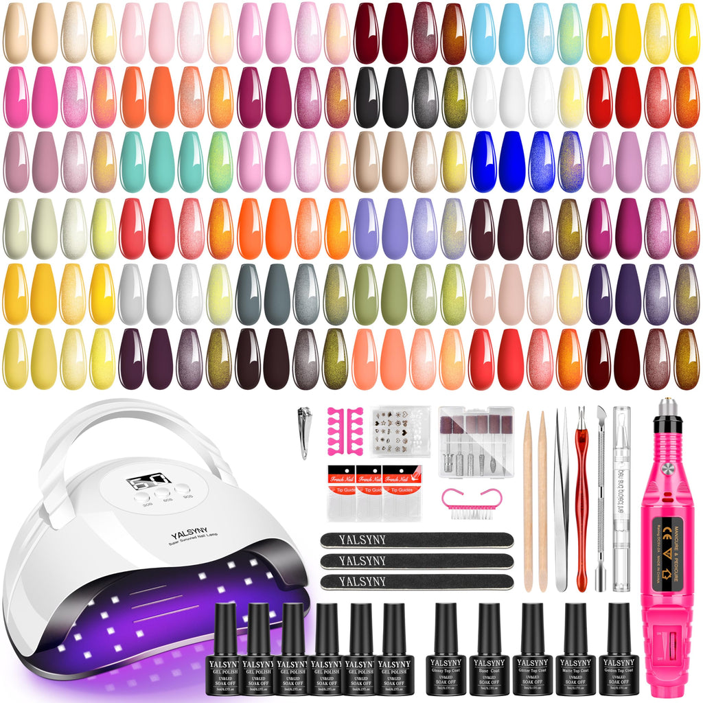 Gel Nail Polish Kit with UV Nail Lamp, Drill, Top Coats and Manicure Tools