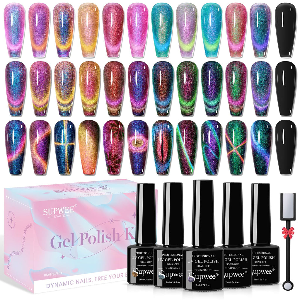 12-Color Cat Eye Gel Polish Collection with Magnetic Effect