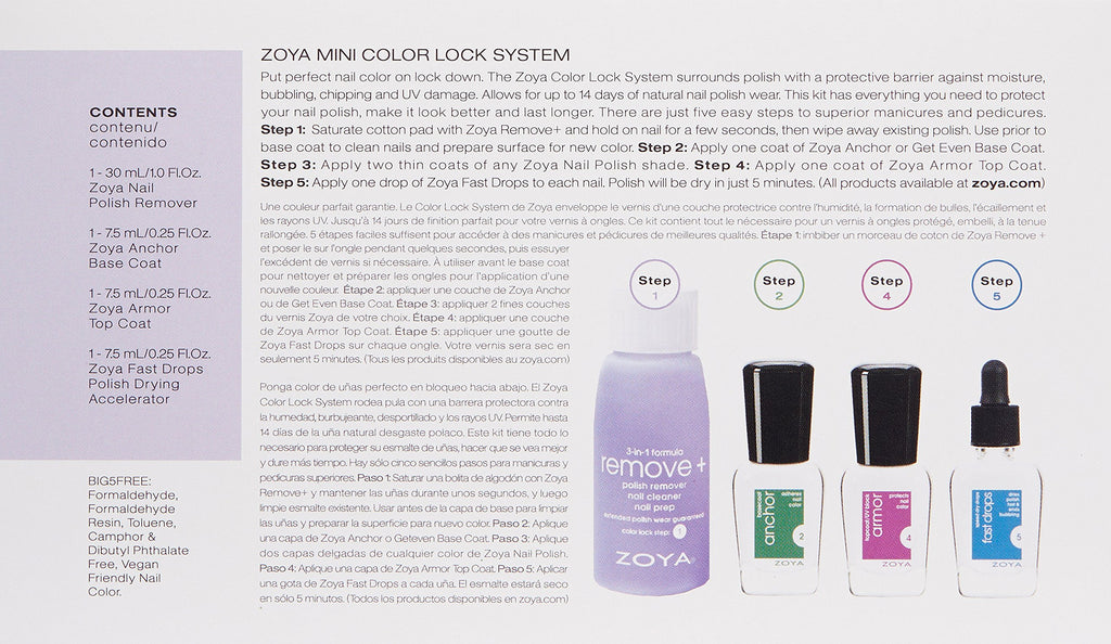 ZOYA Mini Color Lock System Manicure Kit, Clear, 4 Piece Set