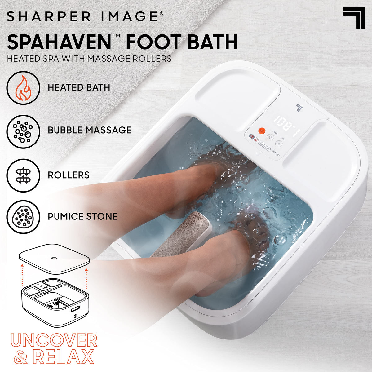 Sharper Image Heated Foot Spa with Bubble Jets, Rollers & Pumice Stone