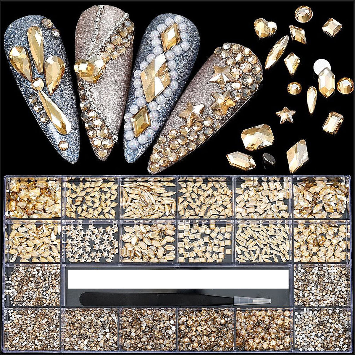 4,880-Piece Nail Rhinestones Set with Multi-Shape Crystal Gems