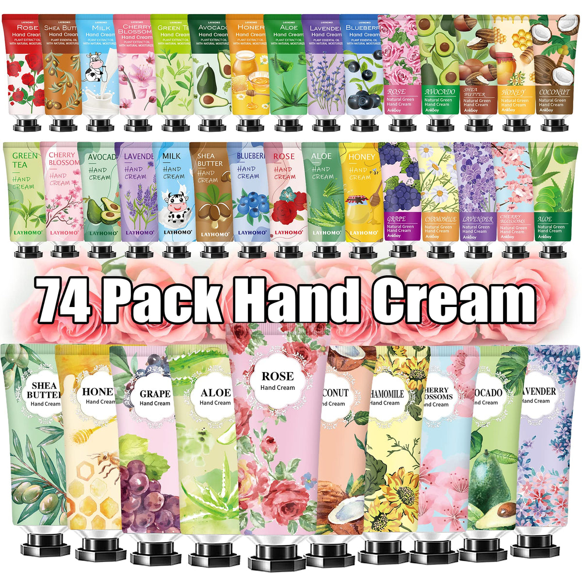 74-Pack Natural Plant Extract Hand Cream Gift Set, Mini Scented Lotions