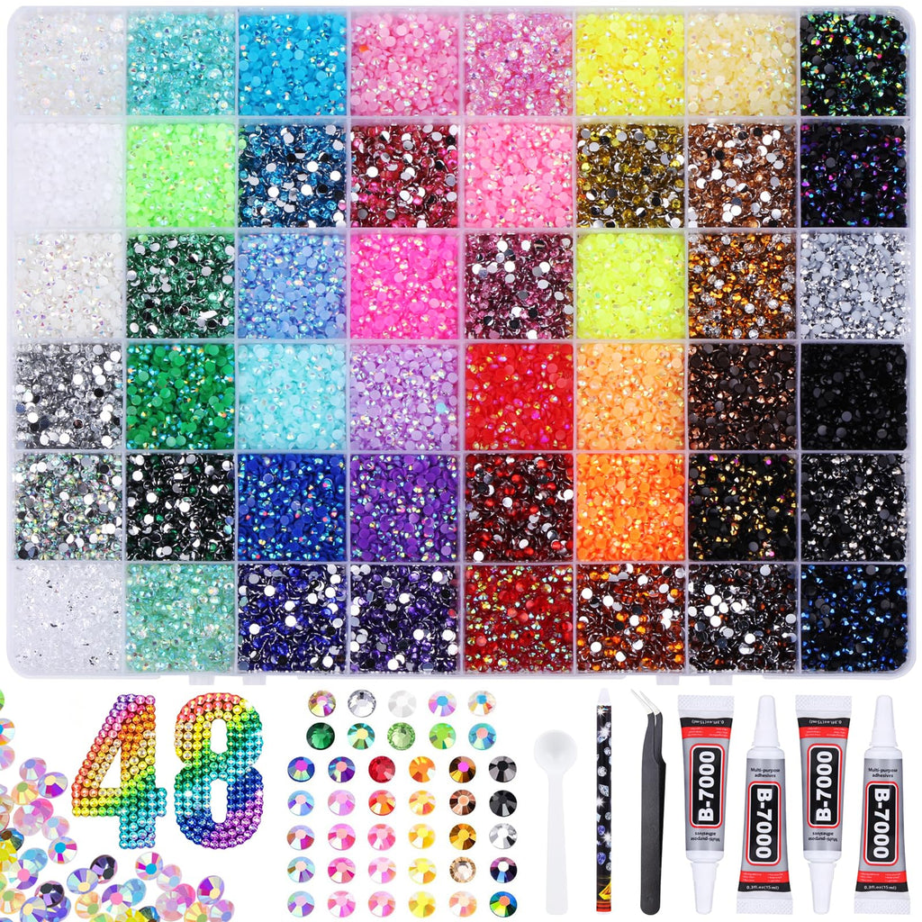 FFPTBNYX 48,000-Piece 3mm Resin Rhinestone Bedazzling Kit, 48 Colors & Tools