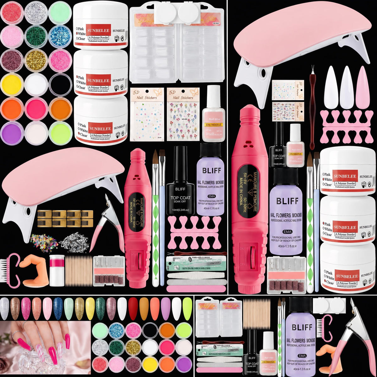 Professional Acrylic Nail Kit with UV Lamp, Drill & Nail Art Tools
