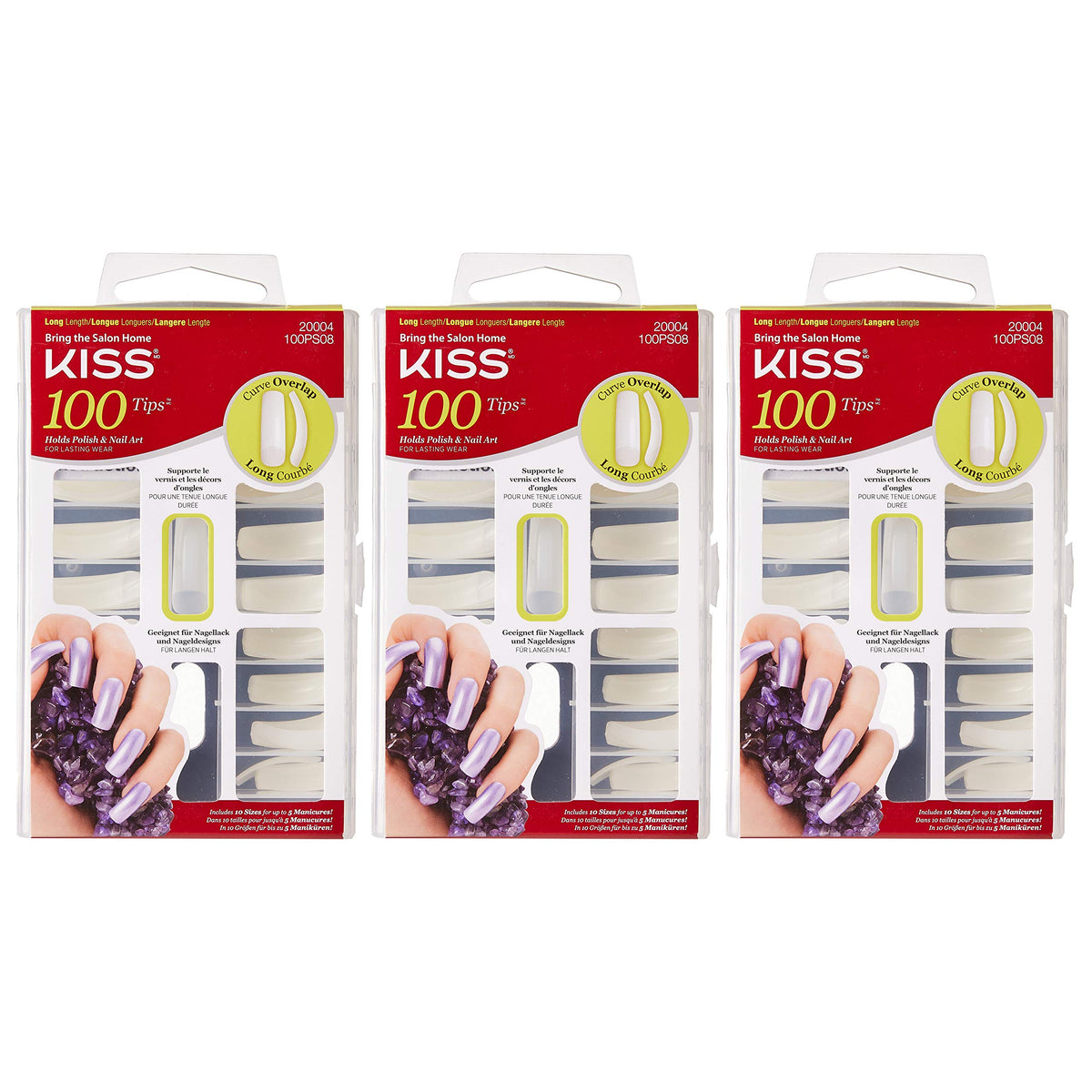 KISS Curve Overlap Long Length Nail Tips with Glue, 3-Piece Pack