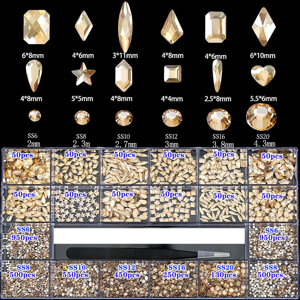 4,880-Piece Nail Rhinestones Set with Multi-Shape Crystal Gems