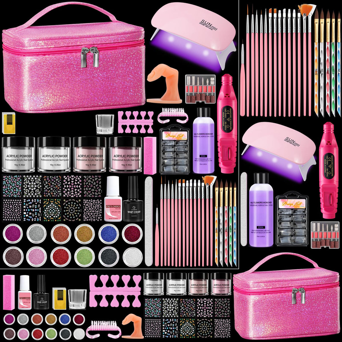 Acrylic Nail Kit for Beginners with Practice Finger, UV Light and Nail Art Tools