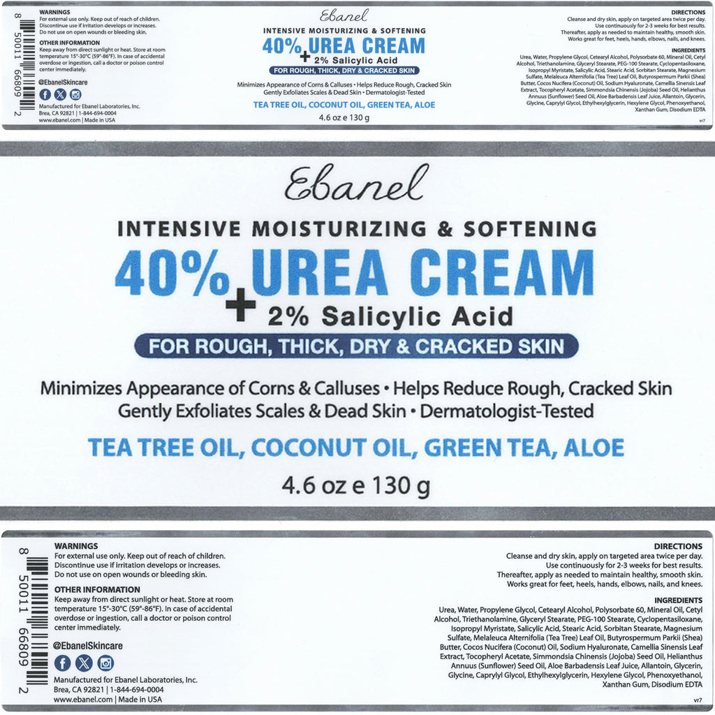 Ebanel Urea 40% Cream with Salicylic Acid 2% for Dry, Rough Skin