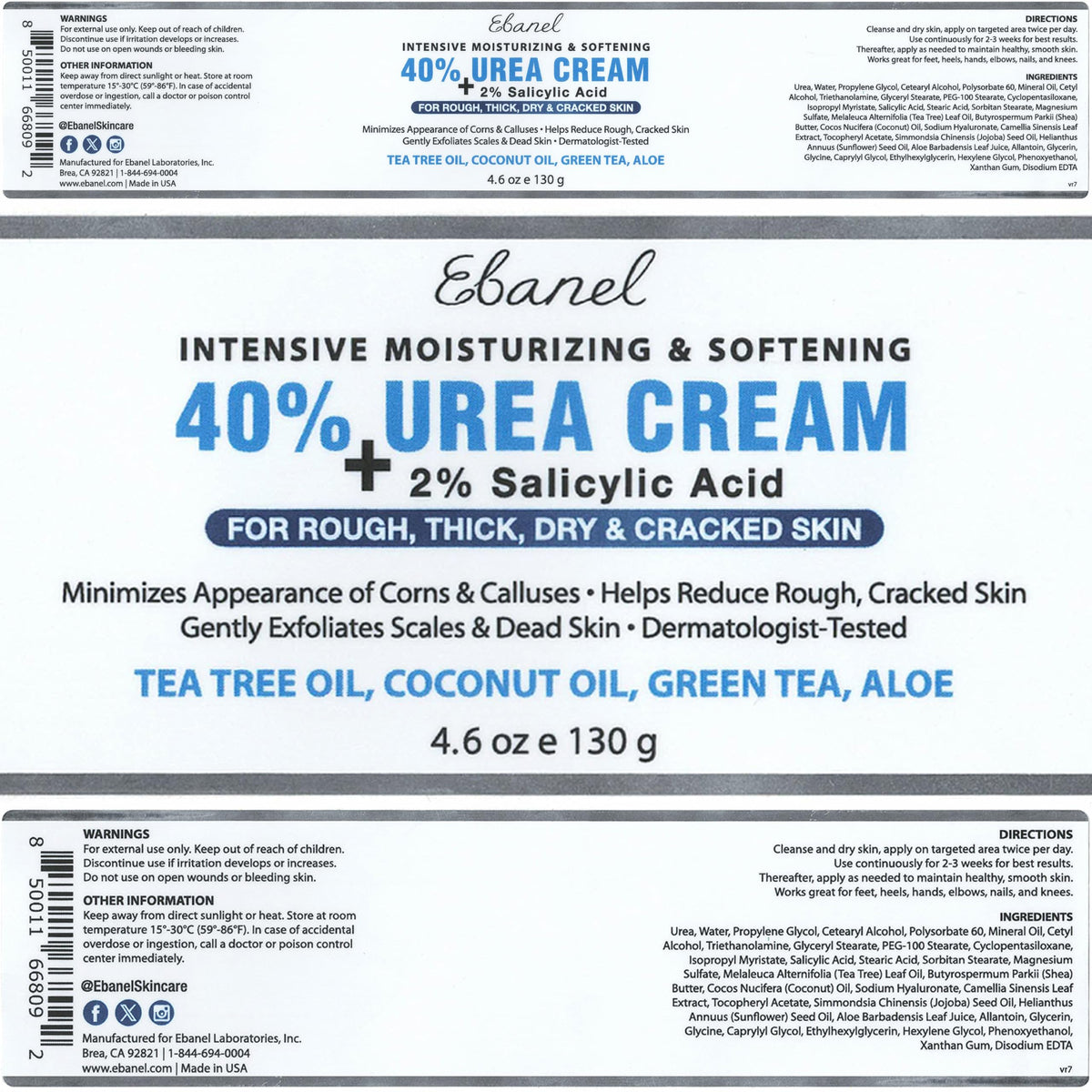 Ebanel Urea 40% Cream with Salicylic Acid 2% for Dry, Rough Skin