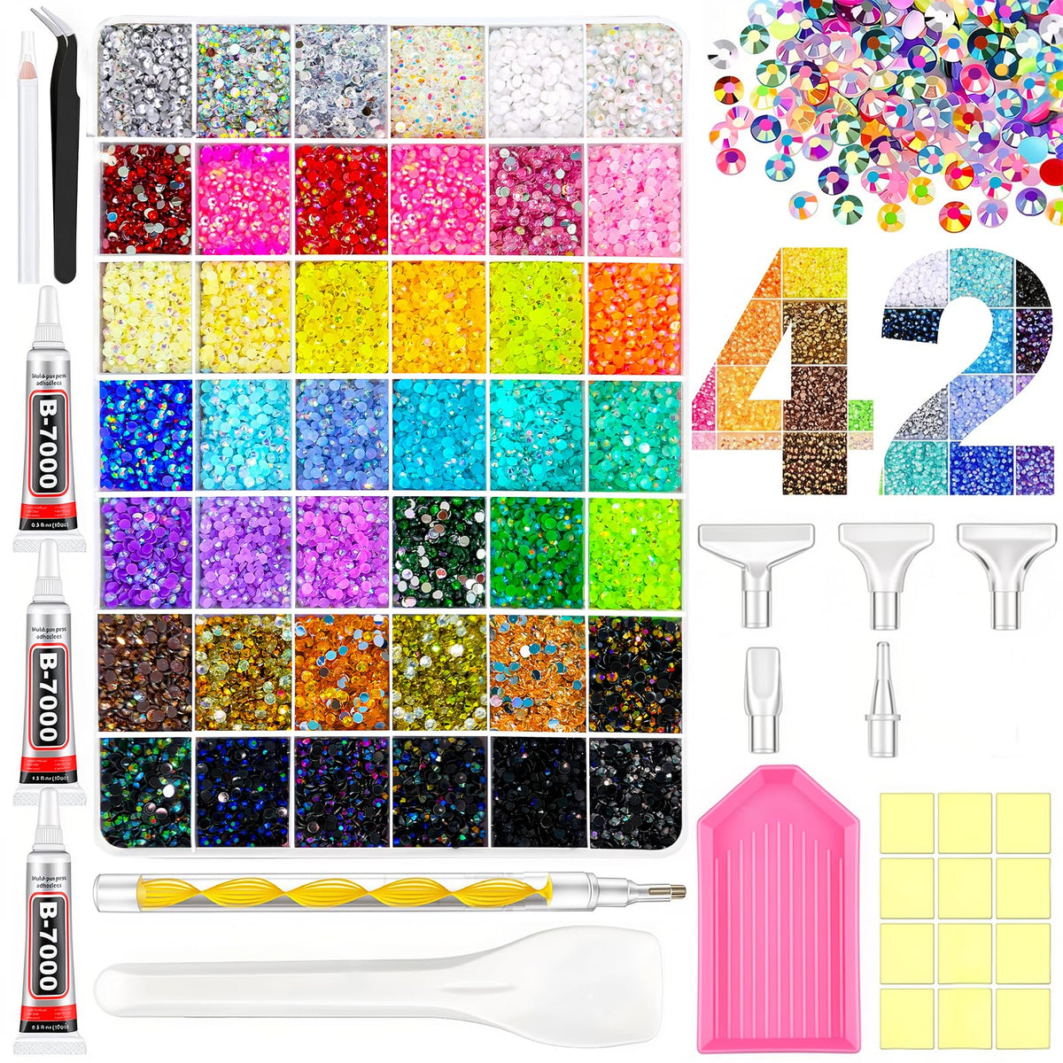 40,000-Piece Resin Rhinestone Bedazzling Kit with 42 Colors and B7000 Glue