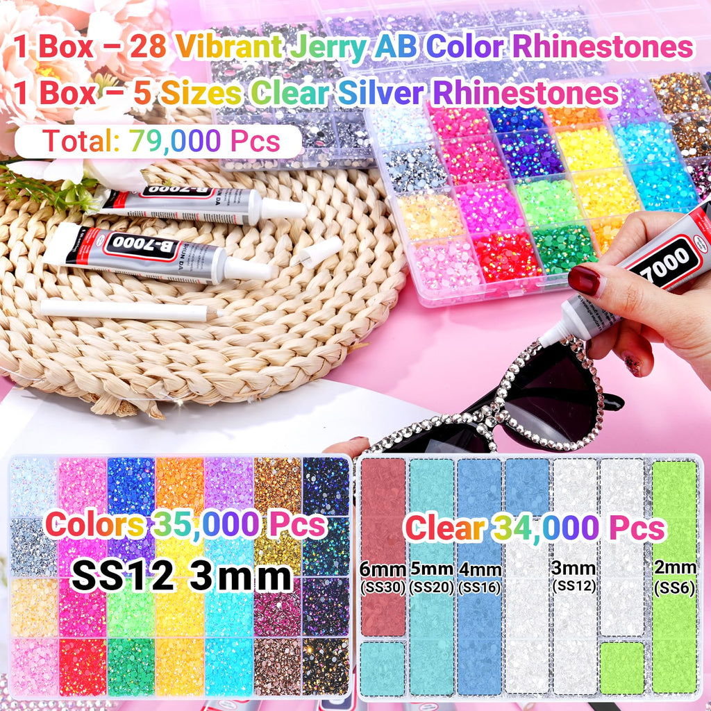 79,000-Piece Rhinestone Bedazzling Kit with B7000 Glue and Crafting Tools