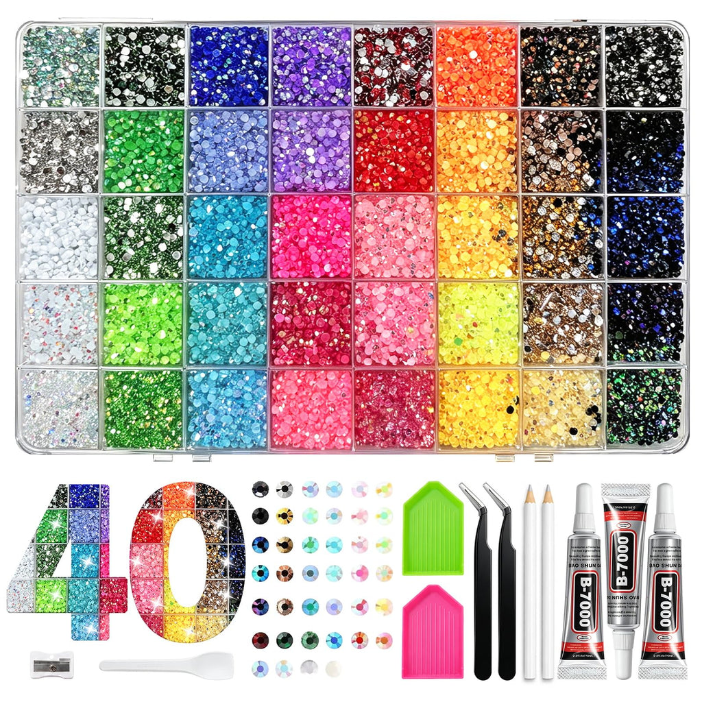 40000-Piece 40-Color Bedazzling Kit with Resin Rhinestones