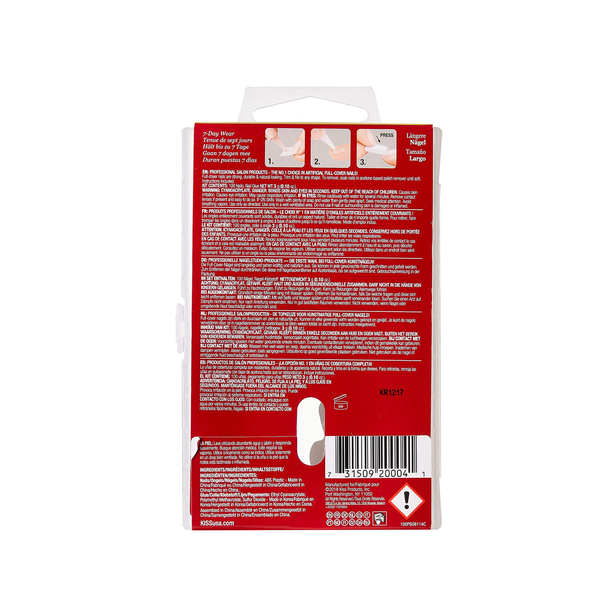 KISS Curve Overlap Long Length Nail Tips with Glue, 3-Piece Pack