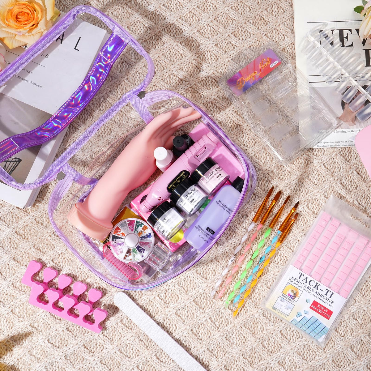 Nail Kit for Beginners with Acrylic Powder, Drill, Practice Hand and UV LED Lamp