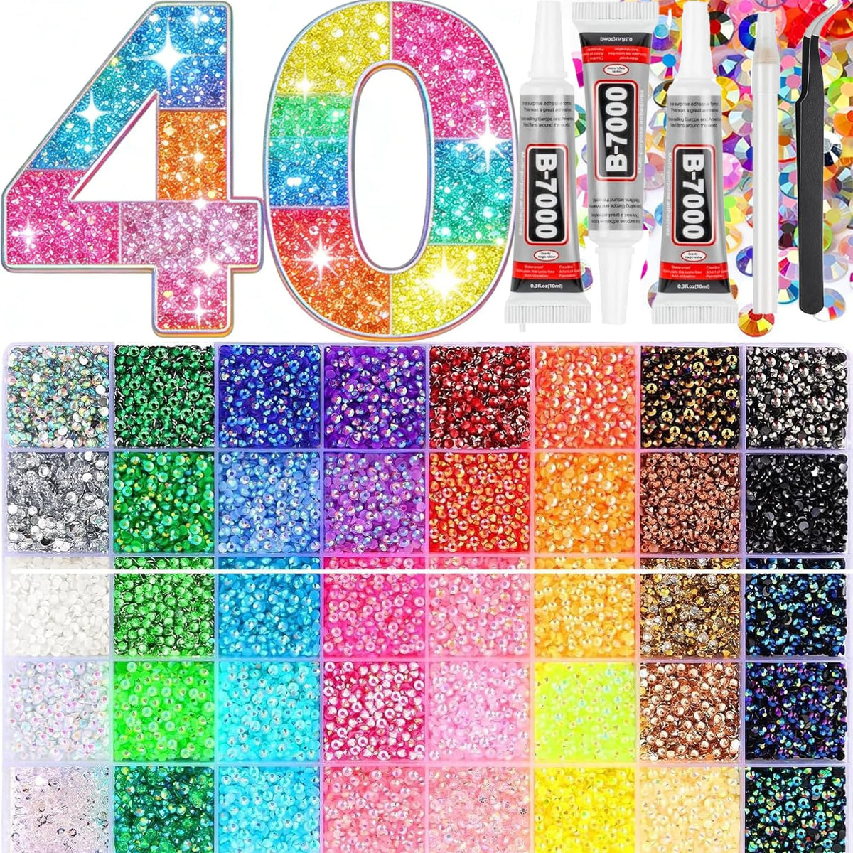 3mm Flatback Jelly Resin Rhinestones Bedazzling Kit, 40 Colors