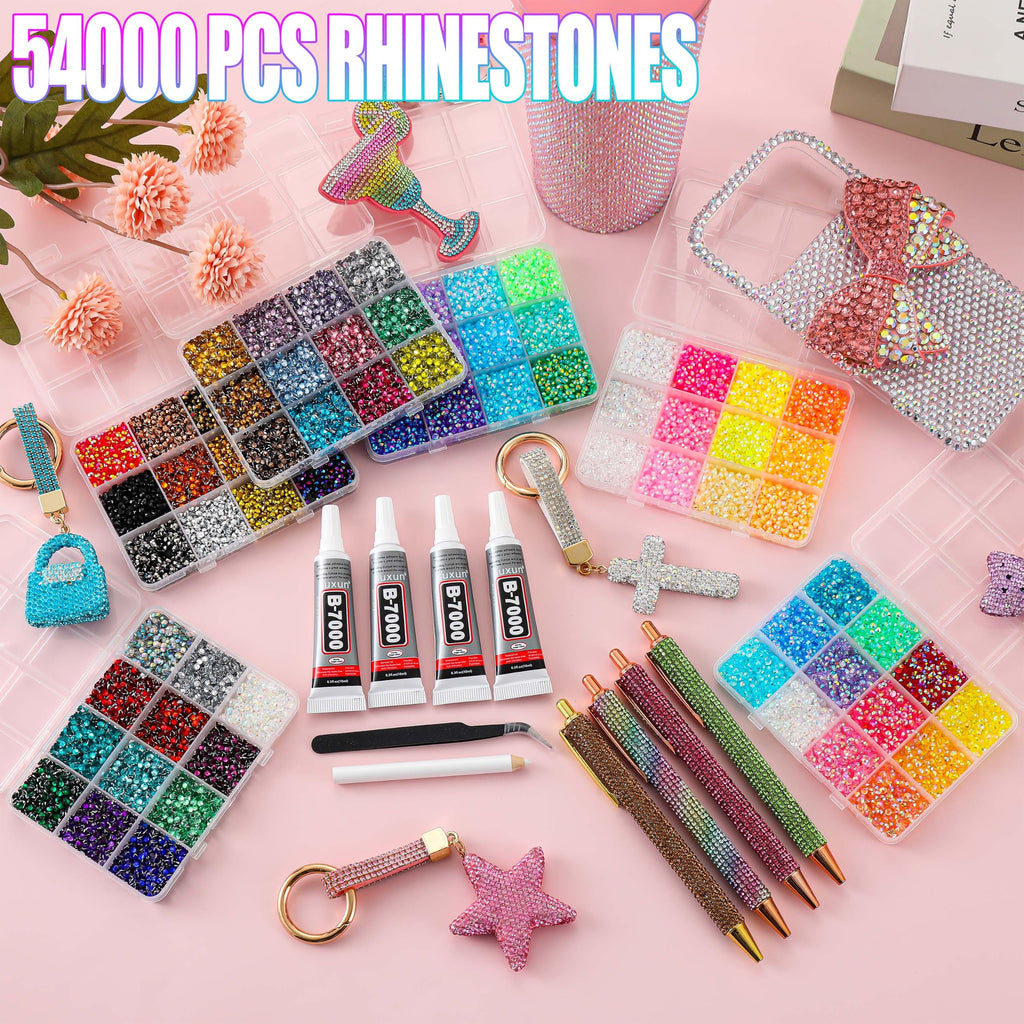 Bedazzling Kit with 54,000 Resin Jelly Rhinestones, Glue, Tools & 72 Colors